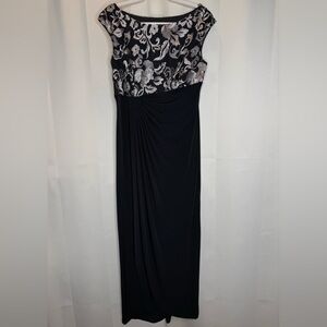connected apparel Black Maxi Dress with Silver Floral Bodice